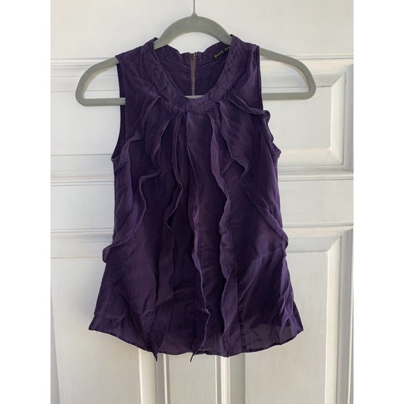 Pure Sugar Zip Front Tank Top w/ w/ silk ruffles Purple Size Small - Picture 4 of 6